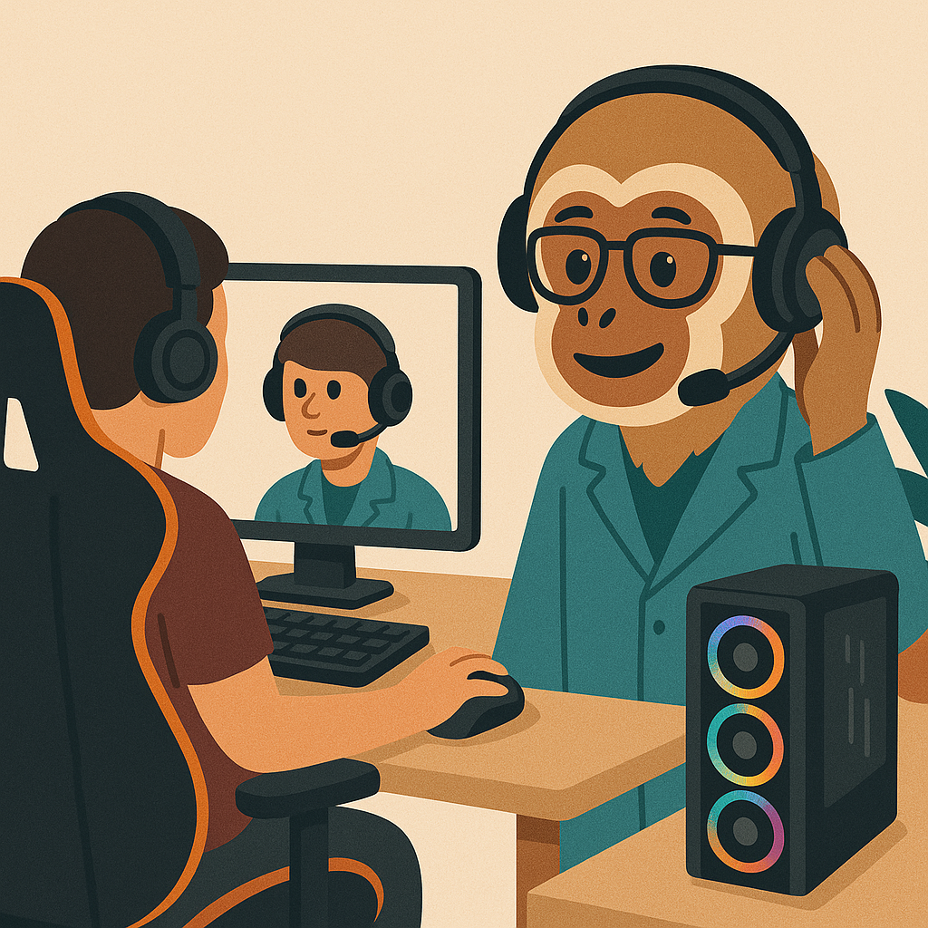 picture of tech gibbon helping customer remotely